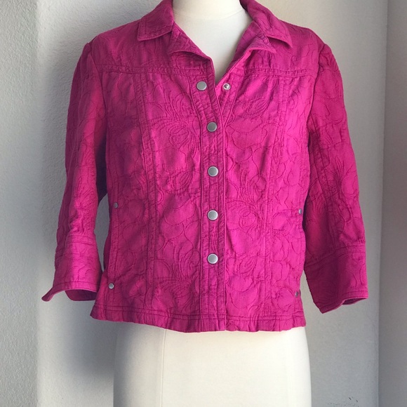 Vibrant Pink Button-Up Jacket 3/4 Sleeve size 14P Fits like roomy 12 - Picture 1 of 15